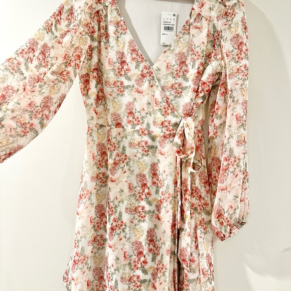 Lush Dresses & Skirts - Lush Cream Long Sleeve Dress with Floral Design